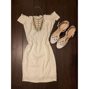 White Lace Off the Shoulder Mini Dress